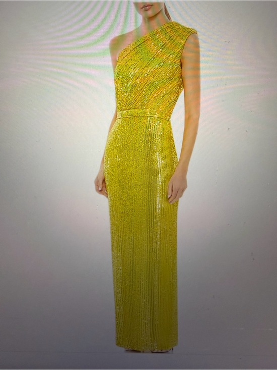 Mac Duggal Dresses & Skirts - Mac Duggal One-Shoulder Yellow Sequin Evening Gown